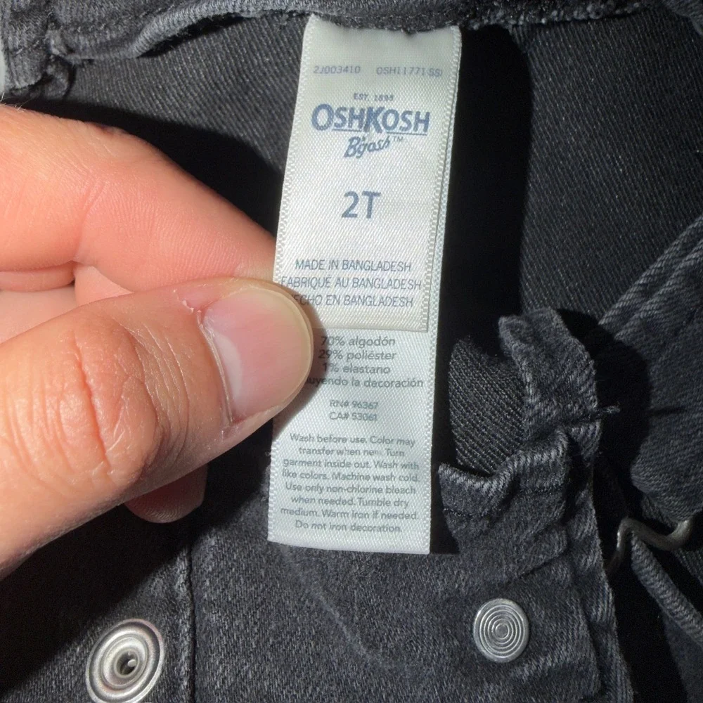 OshKosh‎ Denim Overall Dress 2T Toddler Girls Black Button Front Pinafore